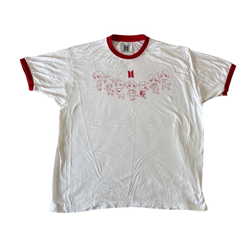 BTS White XL T Shirt Official Red Ringer K Pop Hot Topic Band Tee